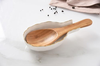 Pampa Bay Golden Salerno Titanium-Plated Porcelain Spoon Rest (White and Gold) - color: White and Gold
