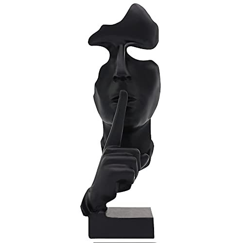 aboxoo Thinker Statue, Silence is Gold Abstract Art Figurine, Modern Home Resin Sculptures Decorative Objects Piano Desktop Decor for Creative Room Home, Office Study Decor (Black) - color: Black, size: Medium