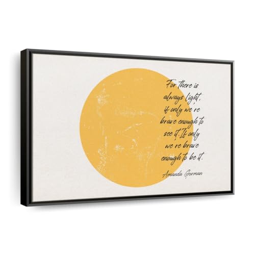 ElephantStock Brave Enough Amanda Gorman Wall Art - Horizontal Framed Canvas - 1-Piece Living Room Wall Decor - Digital Art Typography Canvas Print - White and Orange Decor for Wall - 31" X 21" - color: Brave Enough Amanda Gorman Wall Art Canvas Floating