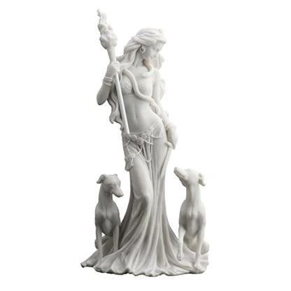Veronese Design 13 3/8 Inch Hecate Greek Goddess of Magic with her Hounds Resin Sculpture Marble White Finish - color: White, size: Large