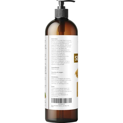 velona Sesame Seed Oil - 8 fl oz, Expeller Pressed, Refined, with Pump - size: 8 Fl Oz (Pack of 1)