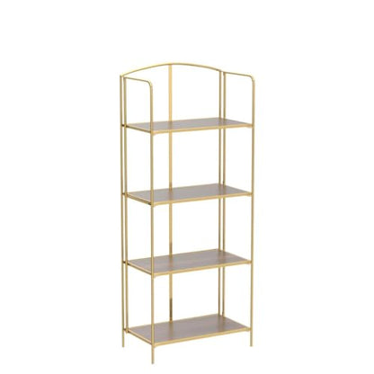 Crofy 4-Tier Foldable Bookshelf, Gold Frame & Walnut Shelves - color: Gold Frame & Walnut Shelf, size: 4 Tier