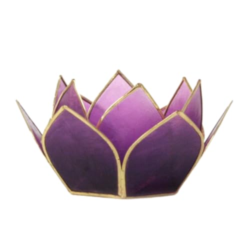 Om Gallery Mini Gemstone Lotus Tealight Holder - Handcrafted Capiz Shell Design for Soft Glow, Elegant Home & Table Decor, Wedding Centerpiece, Votive Candle Styling & Thoughtful Gifting - Tanzanite - color: Tanzanite, size: Mini