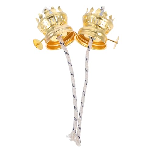 UKCOCO 2Pcs Oil Lamp Wick Replacement, Kerosene Lamp Accessories Brass Plated Burner with Reduction Collar Cotton Lamp Wick Base Chimney Decor