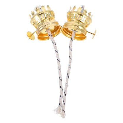 UKCOCO 2Pcs Oil Lamp Wick Replacement, Kerosene Lamp Accessories Brass Plated Burner with Reduction Collar Cotton Lamp Wick Base Chimney Decor
