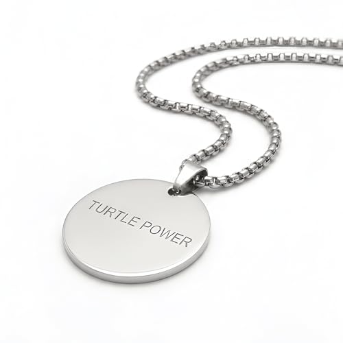 1" Stainless Steel Necklace Charms | Third Eye Vision | Peace Symbol | Finding Your Self | Yin & Yang | Moon Cat | Turtle Power | Flower of Life | | OM | Mystical Spiritual Protection, for Men & Women - style: Turtle Power Silver