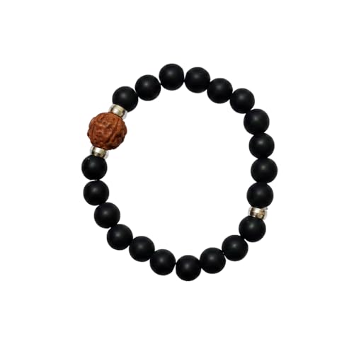 Spiritual Power Rudraksha Bracelet for Men and Women - Matte Black Onyx Beads with Natural Java Rudraksha Seed - Yoga Meditation Healing Stone Jewelry