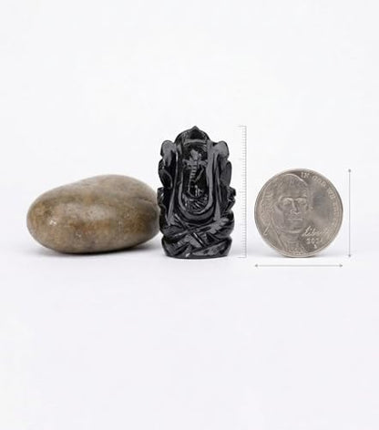 Natural Black Agate Gemstone Ganesha Statue Sculpture Sign of Success and Good Luck. - color: Black Agate Ganesh