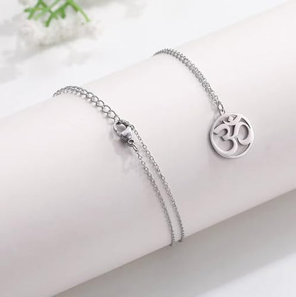 Women OM Necklace Indian Yoga Aum Om Ohm Pendant Necklace Stainless Steel Hindu Meditation Charm Sanskrit Symbol Spiritual Amulet Jewelry for Women Men - color: Sliver