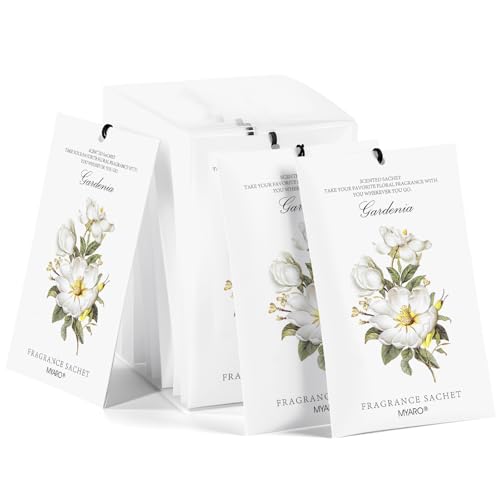 MYARO 12 Pack Gardenias Scented Sachets, Closet Deodorizer Car Freshener - color: Gardenias, size: 12 Packs