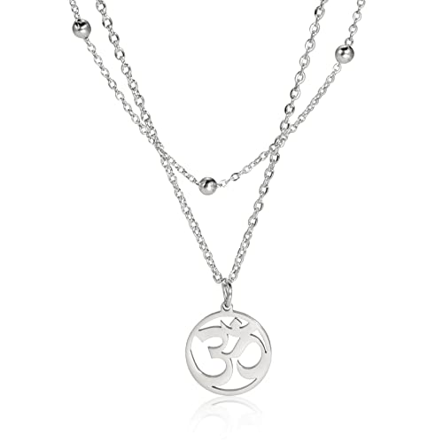 Women OM Necklace Indian Yoga Aum Om Ohm Pendant Necklace Stainless Steel Hindu Meditation Charm Sanskrit Symbol Spiritual Amulet Jewelry for Women Men - color: Layered-S