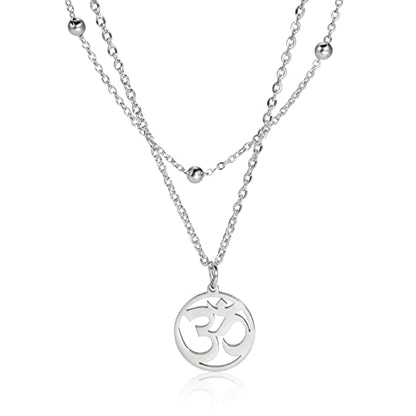 Women OM Necklace Indian Yoga Aum Om Ohm Pendant Necklace Stainless Steel Hindu Meditation Charm Sanskrit Symbol Spiritual Amulet Jewelry for Women Men - color: Layered-S