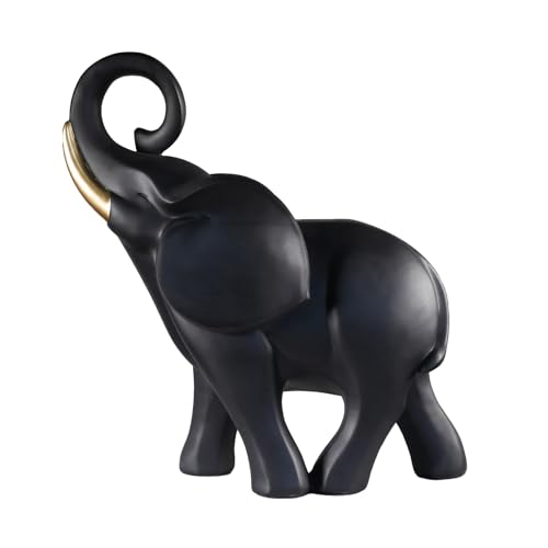 Landing Elephant Sculpture Black and Gold 23in
