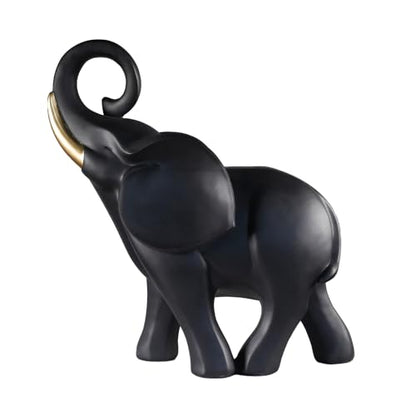 Landing Elephant Sculpture Black and Gold 23in