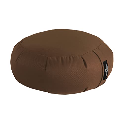 Hugger Mugger Zafu Meditation Cushion - Support in Cross-Legged Sitting, Buckwheat filled, Durable Fabric, Convenient Handle, Handmade in USA - color: Brown