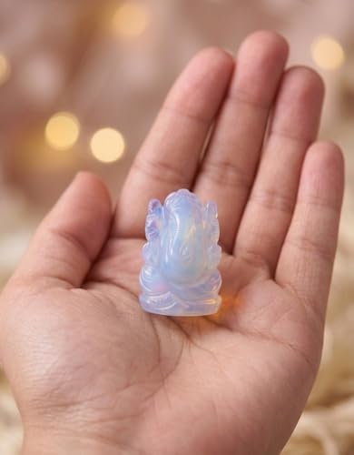 Opalite Stone Ganesha Statue Holy Ganesha Idol Good Luck Ganesha Sculpture Pocket Ganesh for Car Dash Board Handcarved Opalite Ganesh Statue - color: Opalite Ganesh