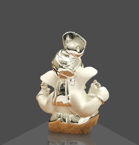 Pagdi Beautiful Murti Silver Plated Lord Ganesha for Car Dashboard Small Ganesh Idol Statue Figurine for Ganpati Puja Wedding Diwali Gifts Home Mandir Office Decor ( Size: 8 x 6 cm )