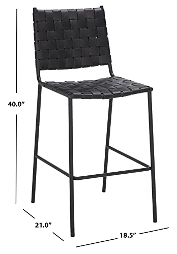 SAFAVIEH Home Collection Bahari Black Woven Leather/Black 26-inch Kitchen Island Breakfast Nook Counter Stool (Fully Assembled) - color: Black