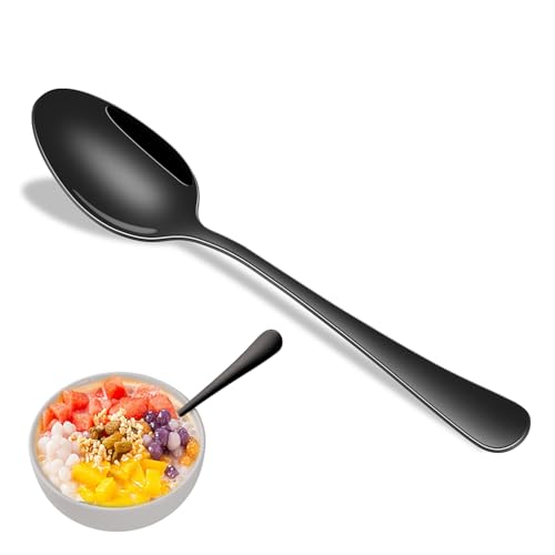 Black Soup Sooon,8 PCs 7.3 Inch Dinner Spoons,PVD Black Stainless Steel Table Spoons,Dishwasher Safe Metal Tablespoon for Home,Party or Restaurant - size: 8-Piece(Black)