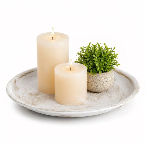 10-inch Candle Plate Holder Tray & 30-inch Wooden Bead Garland with Tassels, Farmhouse Decorative Tray, Rustic Country Home Decor - White - color: White