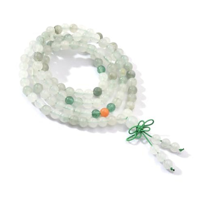 108 Mala Beads Stretch Bracelet 6mm Natural Gemstone Prayer Beaded Necklace - color: TianShan Jade
