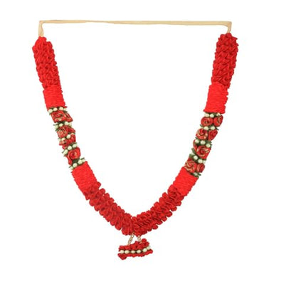 Mala Ribbon Flower Garland Mala for God Idol Pooja Sringar Ornament(20") - color: Red