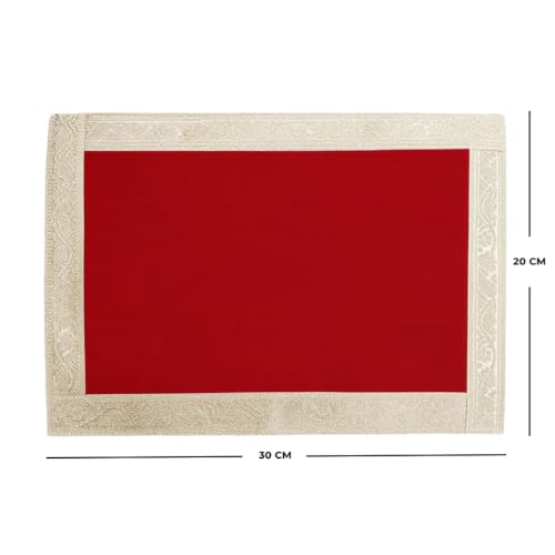 Set of Two Multipurpose Red Velvet Aasan for Mandir, Temple, Home, Office, Base, Chowki, Slab