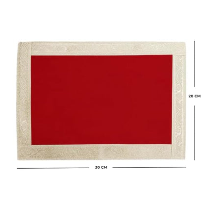 Set of Two Multipurpose Red Velvet Aasan for Mandir, Temple, Home, Office, Base, Chowki, Slab