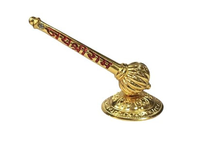 Lord Shree Hanuman Ji Gada with Jai Shree Ram Engraving Hanuman Ji Sota Idol for Mandir Pooja Room Home & Office Decor, Bajrangbali Sankat Mochan God Idol for Car Dashboard (Golden - Metal)