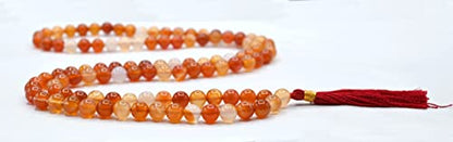 Amazing Gemstone Carnelian 108 Bead Mala - 8mm Round Beads for Meditation & Mindfulness, Plain - color: Carnelian, style: Plain