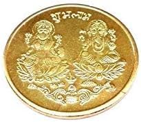 Laxmi Ganesh Gold Plated Brass Coiin Set, Goddess Lakshmi and Lord Ganesha with Sri Yantra, Diwali Puja Dhanteras Gift, Pack of 21