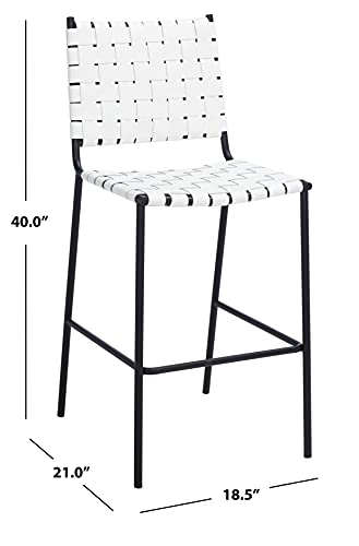 SAFAVIEH Home Collection Bahari White Woven Leather/Black 26-inch Kitchen Island Breakfast Nook Counter Stool (Fully Assembled) - color: White/Black