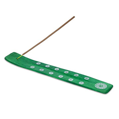 Bless-International Traditional-Handmade-Burner Wooden-Incense-Stick-Holder Ash-Catcher-Stand for-Aromatherapy-Meditation-Yoga (Earth Green) 10 Inches, Pack of 1 - color: Earth Green,10 Inch, size: One Holder