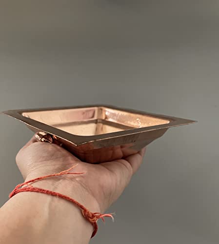 Copper Hawan Homa Yagya Kund Aahuti Patra Indian Traditional Religious Agnihotra Havan Kund Yajna for Temple Home Hindu Navratri Puja Item Festivals Pooja Essential and Gifting (Copper- 4"x4")