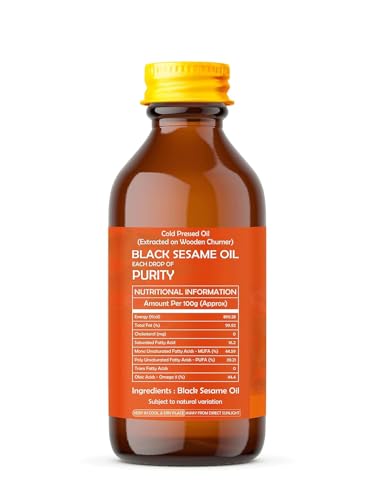 AYURVEDASHREE Black Sesame Oil 3.38 fl oz., Cold Pressed Oil, Extracted on Wooden Churner with Traditional Method, 100% Pure & Natural, No GMO, Untreated and Unrefined, for Cooking & Flavor Enhancer.