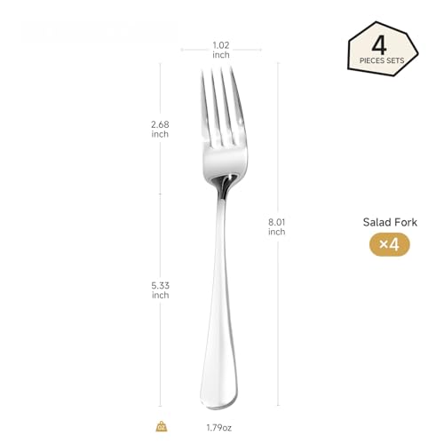 HIKAA 4-Piece Dinner Forks Set, 8-Inch 18/10 Stainless Steel Forks, Mirror Polished Dishwasher Safe Silverware Forks for Home, Restaurant, Party - size: 4-Piece, style: DINNER FORKS