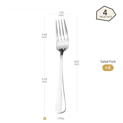 HIKAA 4-Piece Dinner Forks Set, 8-Inch 18/10 Stainless Steel Forks, Mirror Polished Dishwasher Safe Silverware Forks for Home, Restaurant, Party - size: 4-Piece, style: DINNER FORKS