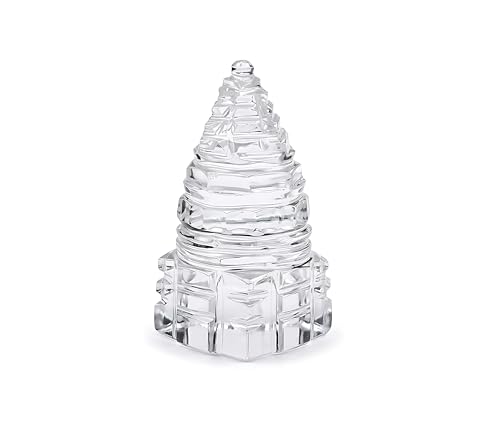 Natural Crystal Clear Quartz Shree Yantra Size 1.5 x 1.5 x 3.5 cm Approx Handcrafted Small Sculpture Statue - color: Crystal Quartz Shree Yantra