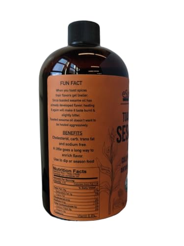 Toasted Sesame Oil Organic 16 Oz Artisanal, Great for Stir Fry, Curries Noodles, or As A Marinade