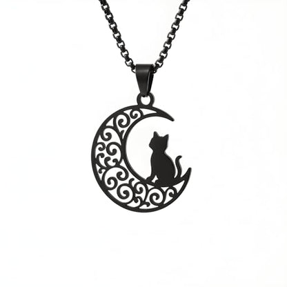 1" Stainless Steel Necklace Charms | Third Eye Vision | Peace Symbol | Finding Your Self | Yin & Yang | Moon Cat | Turtle Power | Flower of Life | | OM | Mystical Spiritual Protection, for Men & Women - style: Moon Cat Black