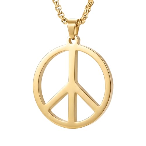 1" Stainless Steel Necklace Charms | Third Eye Vision | Peace Symbol | Finding Your Self | Yin & Yang | Moon Cat | Turtle Power | Flower of Life | | OM | Mystical Spiritual Protection, for Men & Women - style: Peace Symbol Gold