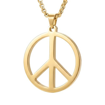 1" Stainless Steel Necklace Charms | Third Eye Vision | Peace Symbol | Finding Your Self | Yin & Yang | Moon Cat | Turtle Power | Flower of Life | | OM | Mystical Spiritual Protection, for Men & Women - style: Peace Symbol Gold