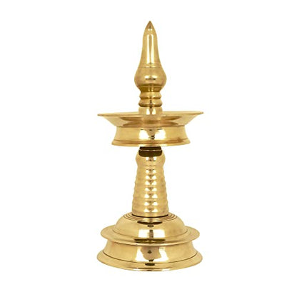 SATVIK 5.5- 6 Inch 1 Step Standing Brass Metal Kerala Samai Diwali Deepak for Puja Traditional Panchmahal Pooja Deepam Diya Oil Lamp Kutthu Vilakku Dia Deepawali Indian Housewarming Return Gift Items - size: 6 Inch