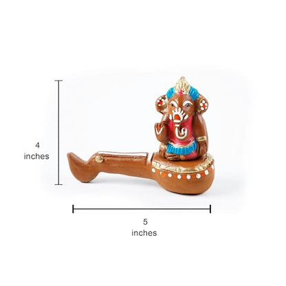 Desi Favors Terracotta Handmade Ganesha | Indian Traditional & Modern Art Handpainted Clay Antique Veena Religious Ganesha Statue Idols Pooja Wedding Gift for Home Decor - 5x4 Inch (Pack of 1) - style: Terracotta Hand Made Ganesha