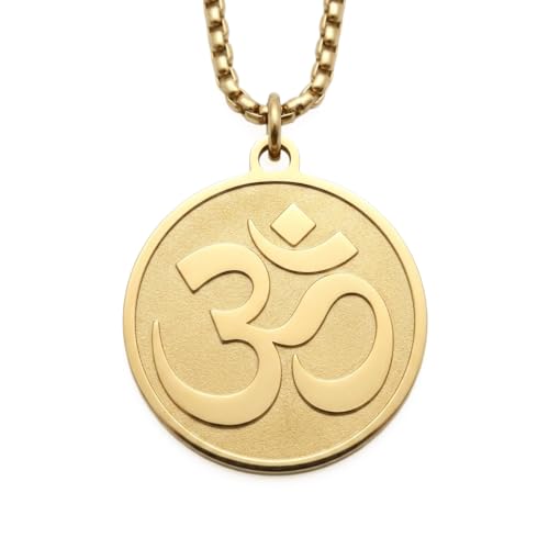 1" Stainless Steel Necklace Charms | Third Eye Vision | Peace Symbol | Finding Your Self | Yin & Yang | Moon Cat | Turtle Power | Flower of Life | | OM | Mystical Spiritual Protection, for Men & Women - style: OM Classic Gold
