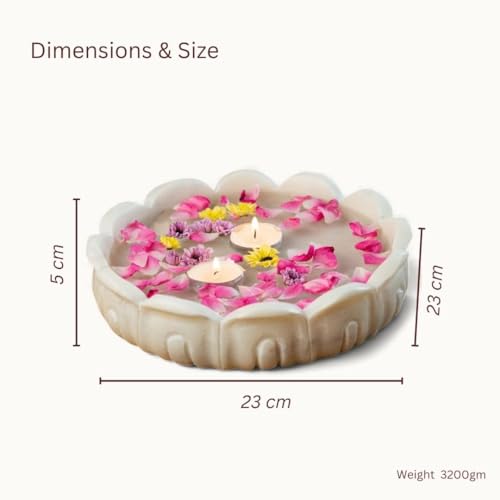 RITUALISTIC Padma Makrana Marble Urli Bowl (23×23×5 cm) | Natural White Marble with Lotus Design | Floating Candles & Flower Décor | Pooja Room Living Room Festive Display | Diwali Housewarming Gift - style: Padma Marble Urli