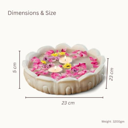 RITUALISTIC Padma Makrana Marble Urli Bowl (23×23×5 cm) | Natural White Marble with Lotus Design | Floating Candles & Flower Décor | Pooja Room Living Room Festive Display | Diwali Housewarming Gift - style: Padma Marble Urli