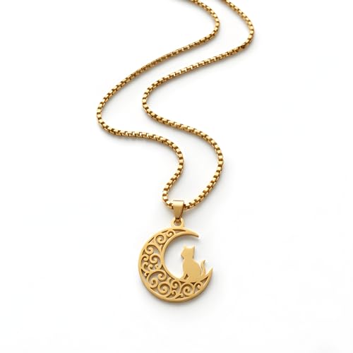 1" Stainless Steel Necklace Charms | Third Eye Vision | Peace Symbol | Finding Your Self | Yin & Yang | Moon Cat | Turtle Power | Flower of Life | | OM | Mystical Spiritual Protection, for Men & Women - style: Moon Cat Gold