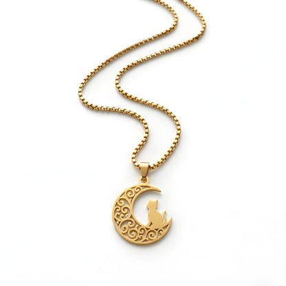 1" Stainless Steel Necklace Charms | Third Eye Vision | Peace Symbol | Finding Your Self | Yin & Yang | Moon Cat | Turtle Power | Flower of Life | | OM | Mystical Spiritual Protection, for Men & Women - style: Moon Cat Gold
