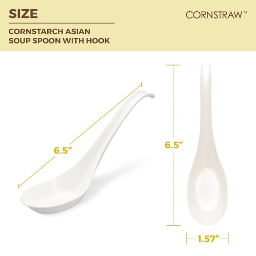 Disposable PLA Cornstarch Asian Soup Spoons with Hook Plastic-Free,600 Pack